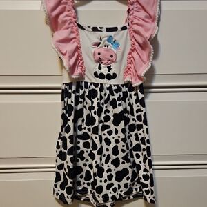 Cute Cow Print Dress with Pink Ruffles